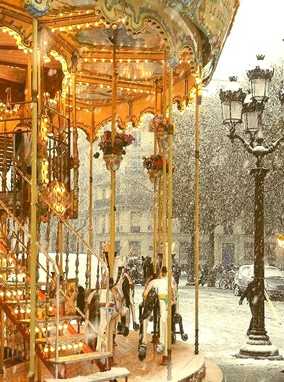 Carousel in Snow, Paris, France