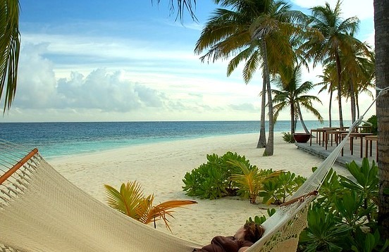 Hammock on the beach, Mirihi Island, Maldives