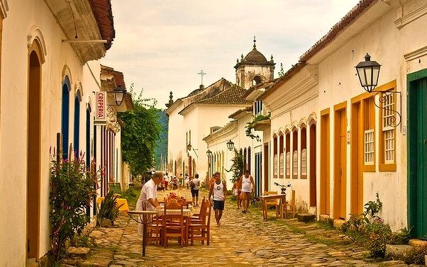 Small dining place on the streets of Paraty, Rio de Janeiro, Brazil