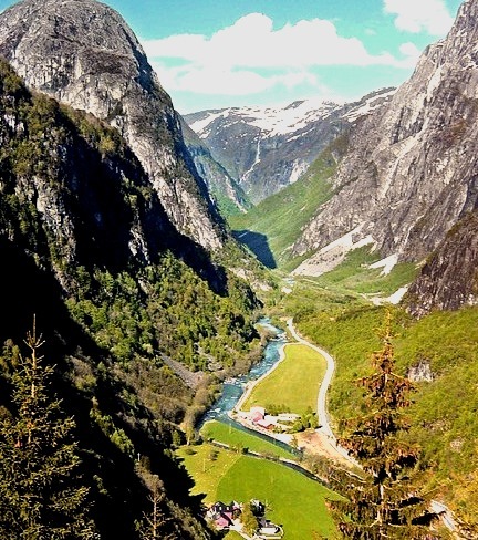 The Gudvangen Valley at the edge of one of the arms of Sognefjord, Norway