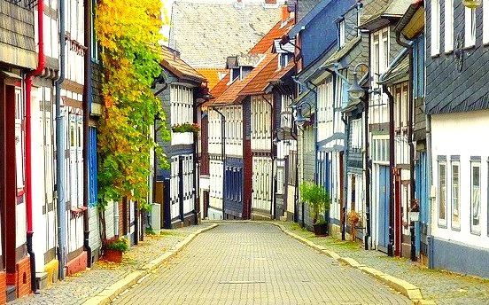 Picturesque street in Goslar, Lower Saxony, Germany