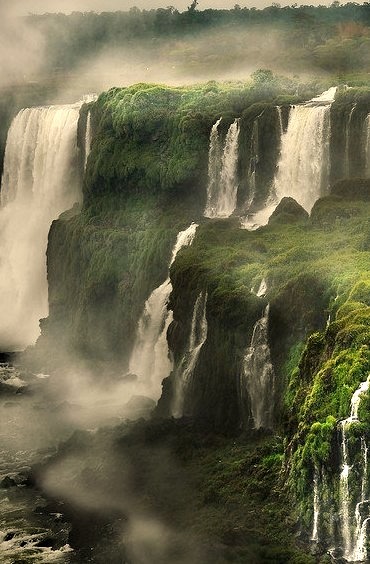 Iguazu Falls in the morning mist, Argentina/Brazil