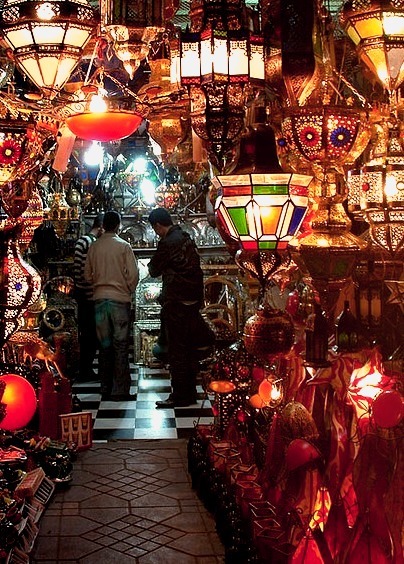 Colorful lamps in the souk of Marrakech, Morocco