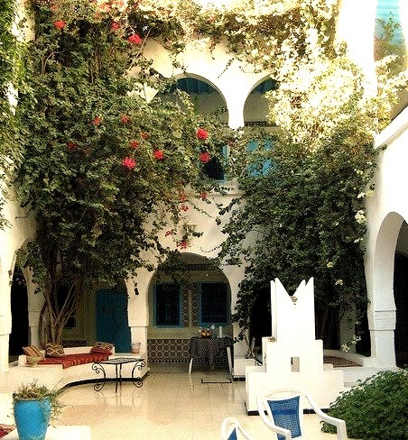 Hotel courtyard in Houmt Souk, Djerba Island, Tunisia
